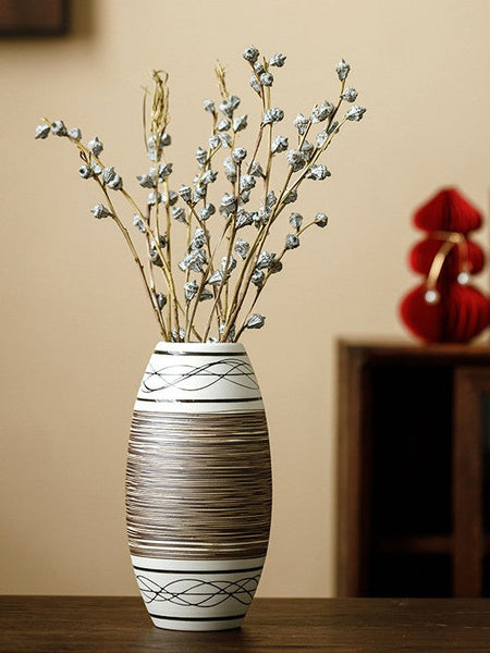 Centerpiece on Dining Table, Handmade Pottery Flower Vases Urn, Large Flower Vase on Table, Modern Bouquet Flower Vases, Water Holding Flower Vases-Silvia Home Craft