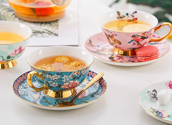 Unique Traditional Afternoon Tea Cup and Saucer in Gift Box, Royal Porcelain Tea Cup Saucer Set, Elegant Flower Pattern Ceramic Coffee Cups, Beautiful British Tea Cups-Silvia Home Craft