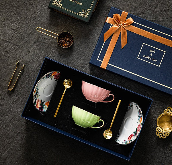 Elegant Ceramic Coffee Cups, Beautiful British Tea Cups, Creative Bone China Porcelain Tea Cup Set, Unique Tea Cups and Saucers in Gift Box-Silvia Home Craft