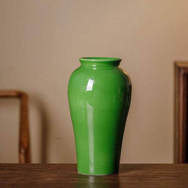 Handmade Water Holding Flower Vase, Centerpiece Ceramic Bud Vases, Green Porcelain Flower Vases, Vintage Flower Vases on Table-Silvia Home Craft