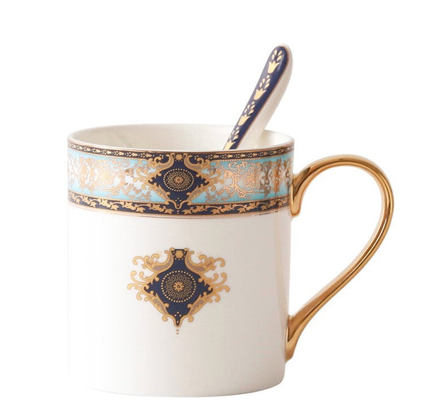 Elegant Ceramic Coffee Mug, Beautiful British Tea Cups, Large Royal Bone China Porcelain Mug, Large Capacity Ceramic Mugs for Office-Silvia Home Craft