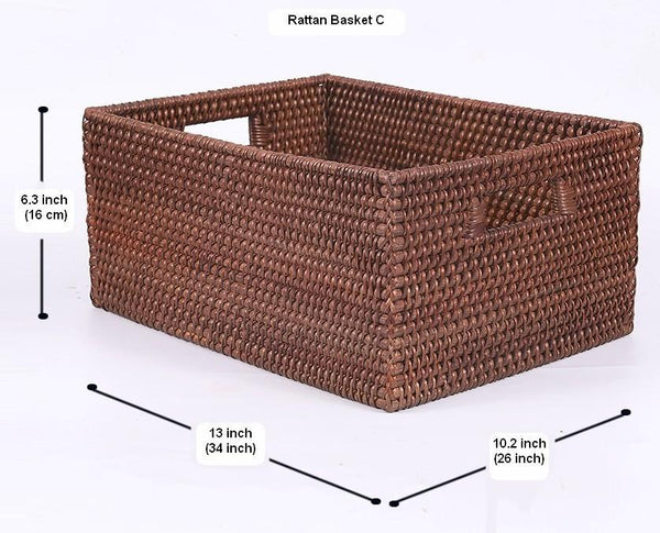 Large Brown Woven Rattan Storage Basket, Storage Baskets for Kitchen, Rectangular Storage Baskets, Storage Baskets for Clothes-Silvia Home Craft