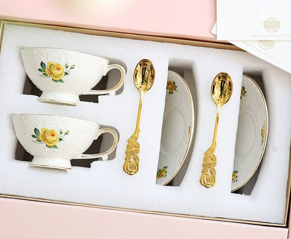 Tea Cup Set, Vintage Tea Cup Set, Modern Ceramic Cups, Ceramic Tea Cup with Saucer, European Tea Cup Set, Porcelain Tea Cups, Floral Tea Cup Set, Classic British Tea Cups, Elegant Tea Cup With Saucer-Silvia Home Craft