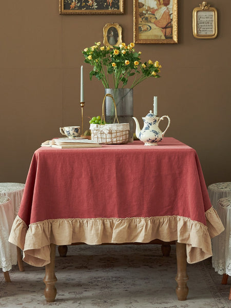 Red Modern Table Cloth, Ramie Tablecloth for Home Decoration, Square Tablecloth for Round Table, Extra Large Rectangle Tablecloth for Dining Room Table-Silvia Home Craft