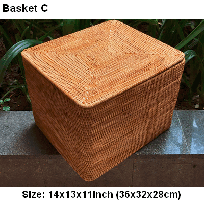 Large Woven Storage Baskets, Rectangular Storage Basket with Lid, Rattan Storage Baskets, Storage Baskets for Living Room, Storage Basket for Bedroom-Silvia Home Craft
