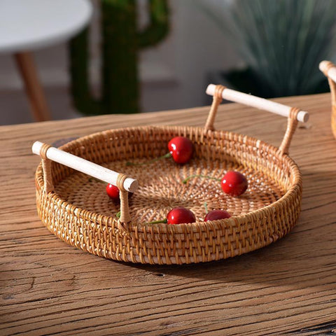 Small Rattan Storage Basket, Fruit Basket, Round Storage Basket with Handle, Kitchen Storage Baskets, Woven Storage Baskets-Silvia Home Craft