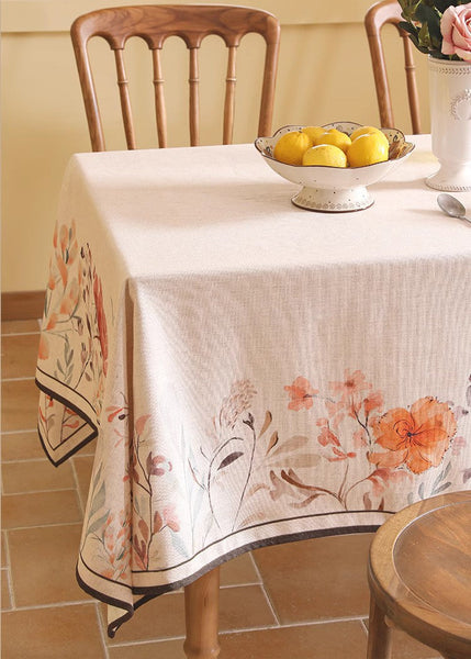 Extra Large Modern Tablecloth, Spring Flower Rustic Table Cover, Rectangle Tablecloth for Dining Table, Square Linen Tablecloth for Coffee Table-Silvia Home Craft