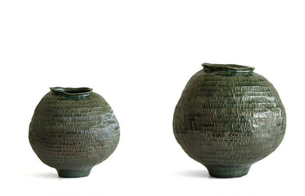 Centerpiece Ceramic Bouquet Vases, Green Porcelain Vases for Modern Home Decor, Large Contemporary Vases on Dining Table, Handmade Modern Flower Vase-Silvia Home Craft