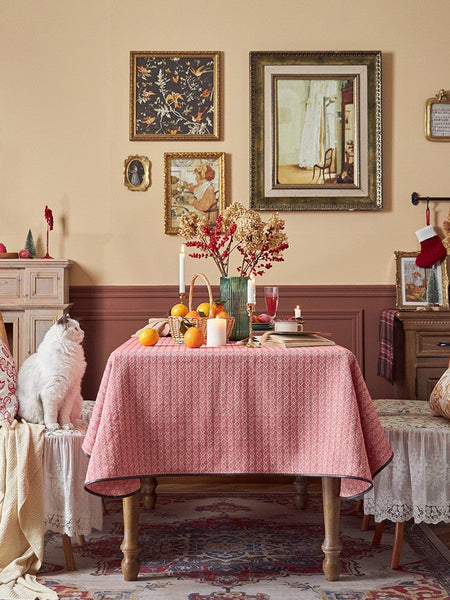 Simple Modern Rectangle Tablecloth for Dining Room Table, Knitted Plaid Embroidery Farmhouse Table Cloth, Square Tablecloth for Round Table-Silvia Home Craft