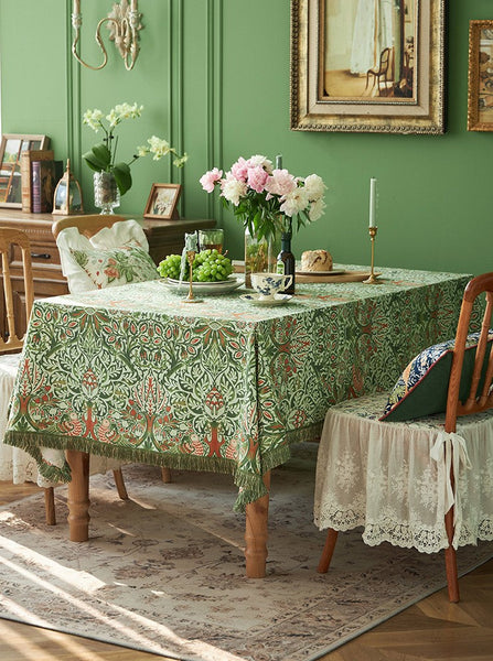 Green Flower Pattern Tablecloth for Home Decoration, Large Square Tablecloth for Round Table, Extra Large Rectangle Tablecloth for Dining Room Table-Silvia Home Craft