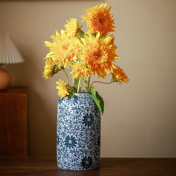 Vintage Bouquet Flower Vases, Centerpiece on Dining Table, Large Blue Flower Vase on Table, Handmade Porcelain Flower Vases Urn, Water Holding Flower Vases-Silvia Home Craft