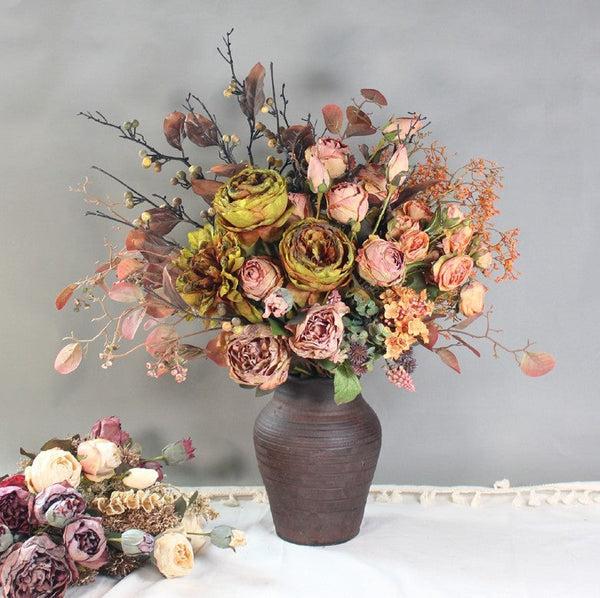 Beautiful Peony Rose Flowers Arrangement Interior Design, Large Faux Silk Floral Bouquet, Modern Artificial Floral Arrangement for Bedroom-Silvia Home Craft