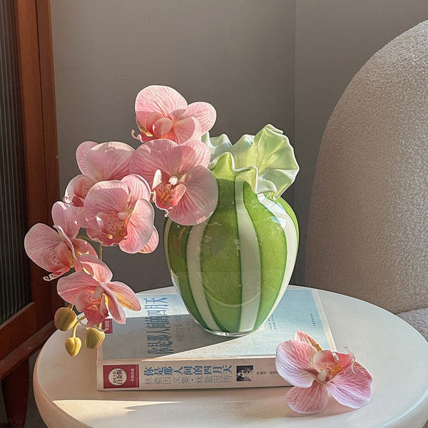 Modern Glass Flower Vases, Green Glass Flower Vases, Bud Vases, Water Holding Flower Vases, Handmade Flower Vases on Table-Silvia Home Craft