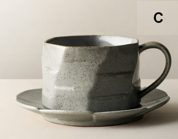 Modern Handmade Pottery Coffee Cup, Creative Ceramic Coffee Cup with Saucer, Unique Tea Cup and Saucer, Tea Cup Set for Afternoon Tea-Silvia Home Craft