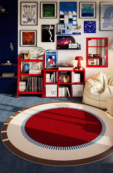 Simple Modern Floor Rugs Next to Bed, Geometric Round Rugs for Small House, Circular Modern Rugs for Dining Room, Contemporary Floor Carpets for Apartment-Silvia Home Craft