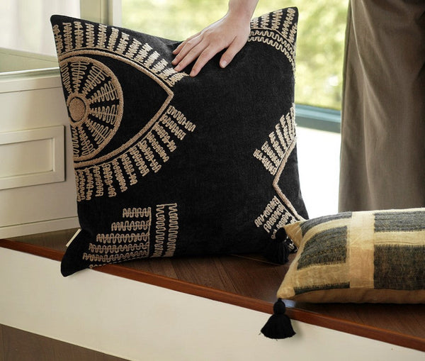 Geometric Modern Sofa Pillows, Large Square Decorative Throw Pillows for Couch, Large Black Decorative Throw Pillows, Black Geometric Sofa Pillows for Interior Design-Silvia Home Craft