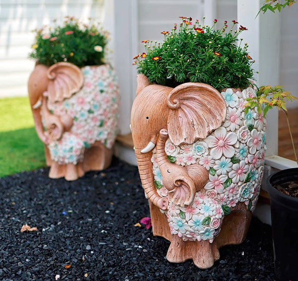 Beautiful Elephant Flowerpot, Modern Garden Flower Pot, Unique Animal Statue for Garden Ornaments, Resin Statue for Garden, Villa Outdoor Decor Gardening Ideas-Silvia Home Craft