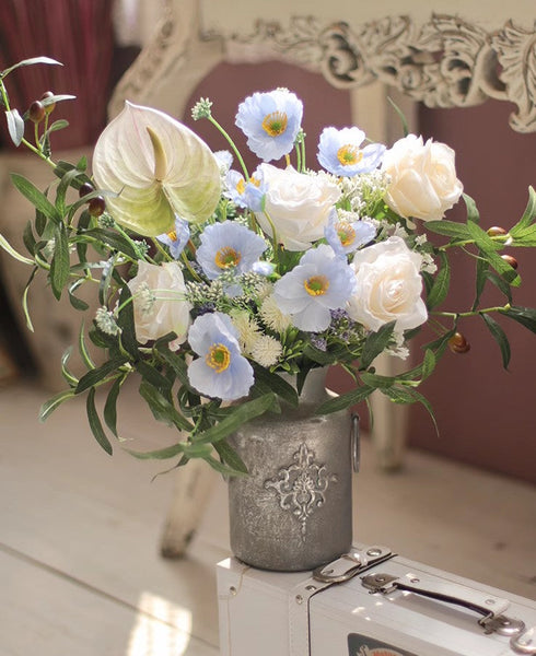 Large Bunch of Romantic Flowers, Table Centerpiece, Beautiful Spring Flower Arrangement for Home Decoration, Real Touch Artificial Floral for Living Room-Silvia Home Craft