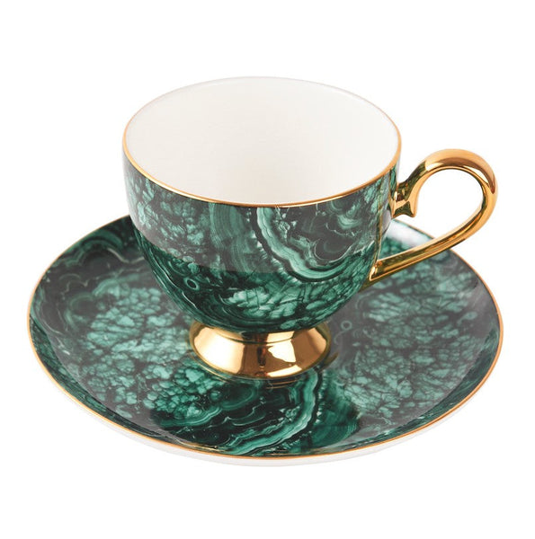 Beautiful British Green Tea Cups, Unique Porcelain Cup and Saucer, Royal Ceramic Coffee Cups, Creative Porcelain Tea Cup Set-Silvia Home Craft