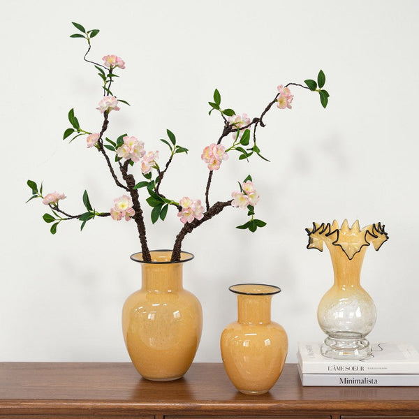 Handmade Liuli Vases, Color Glaze Vase, Contemporary Vases for Modern Home Decor, Yellow Glass Bud Vases, Centerpiece Vases on Table-Silvia Home Craft