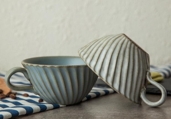Cappuccino Coffee Mug, Blue Pottery Coffee Cups, Breakfast Milk Cup, Latte Coffee Cup, Ceramic Coffee Cup, Coffee Cup and Saucer Set-Silvia Home Craft