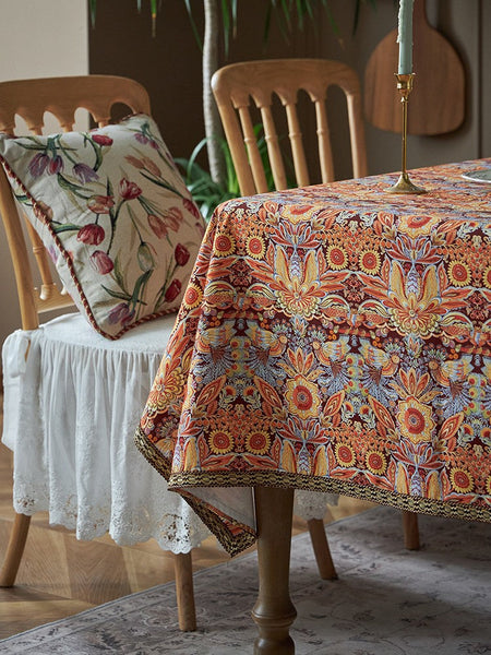 Flower Pattern Tablecloth, Square Tablecloth for Round Table, Large Cotton Rectangle Tablecloth for Home Decoration, Farmhouse Table Cloth Dining Room Table-Silvia Home Craft