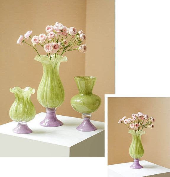 Modern Glass Vase for Flowers, Mid Century Glass Vases, Handmade Modern Vases for Living Room, Unique Decorative Glass Vase, Centerpiece Contemporary Vases on Table-Silvia Home Craft