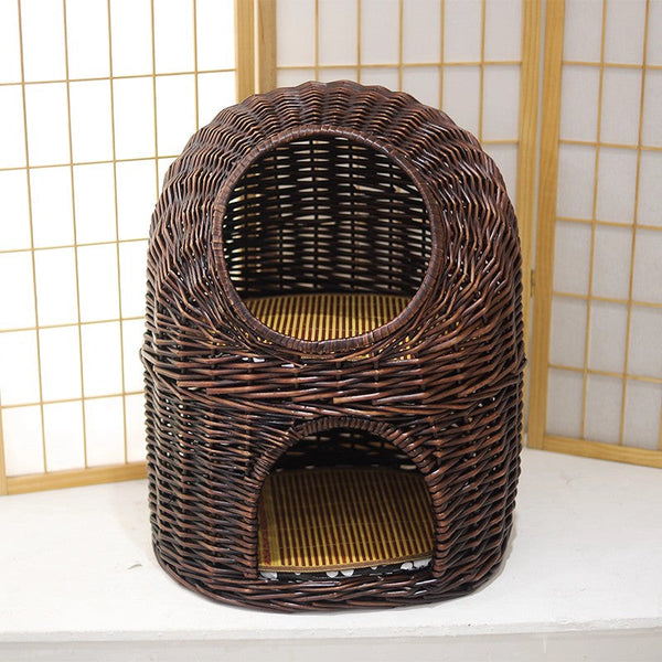 Large Cat House Basket with Washable Cushion for Indoor Cats and Dogs, Double-Layer Cat Bed-Silvia Home Craft