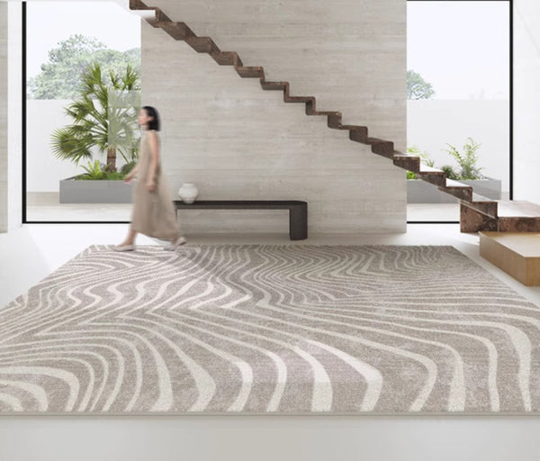 Modern Carpets for Office, Dining Room Floor Rugs, Stripe Area Rugs under Sofa, Mid Century Area Rugs for Living Room, Abstract Contemporary Rugs for Bedroom-Silvia Home Craft