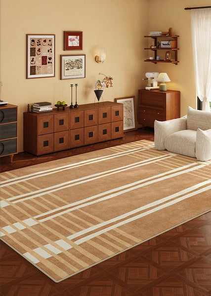 Geometric Modern Rugs for Dining Room, Large Modern Rugs for Living Room, Bedroom Modern Rugs, Cream Color Contemporary Modern Rugs-Silvia Home Craft