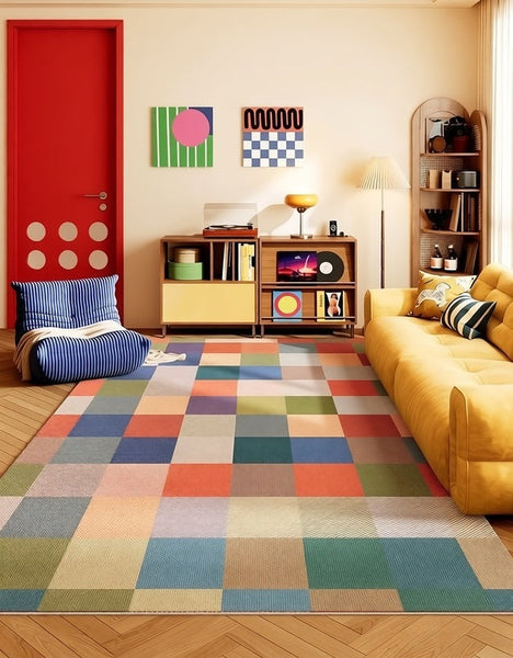 Colorful Abstract Modern Rugs, Contemporary Area Rugs, Modern Living Room Rug Ideas, Geometric Carpets for Bedroom, Simple Modern Floor Rugs-Silvia Home Craft