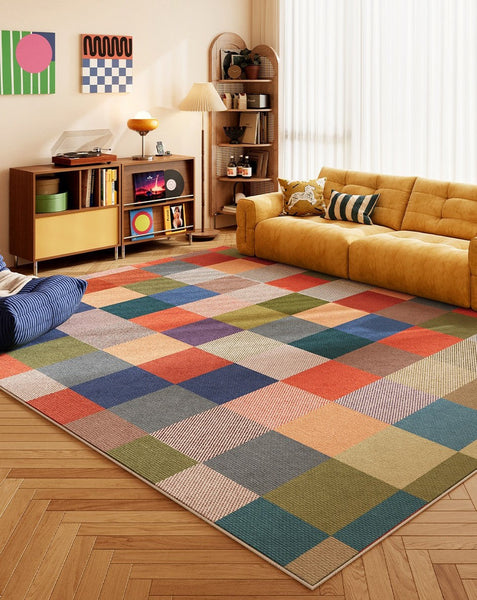 Colorful Abstract Modern Rugs, Contemporary Area Rugs, Modern Living Room Rug Ideas, Geometric Carpets for Bedroom, Simple Modern Floor Rugs-Silvia Home Craft