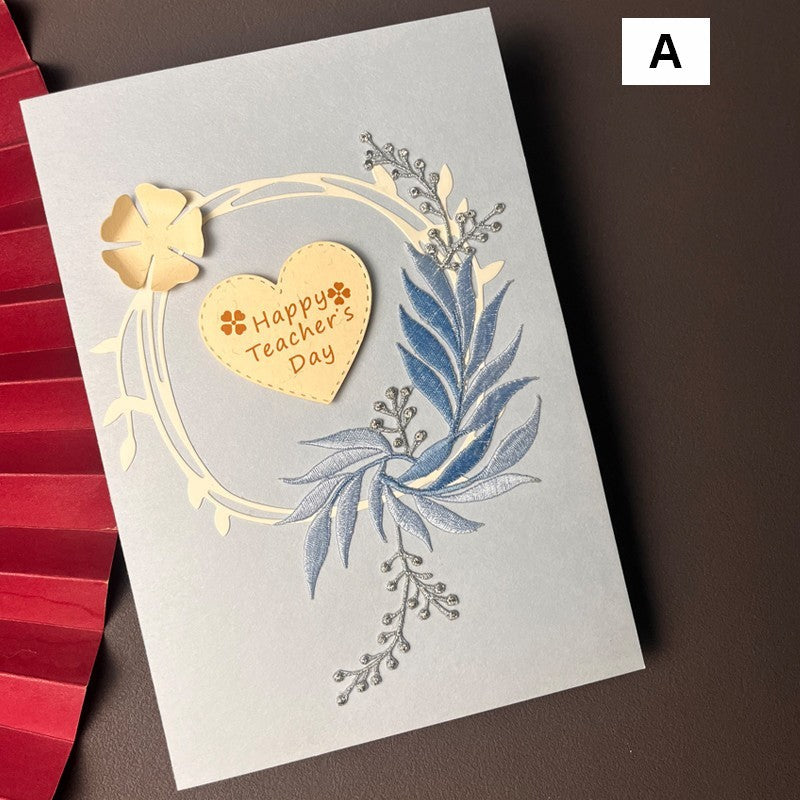 Creative Teacher's Day Greeting Card, Beautiful Greeting Cards, Embroidery Greeting Cards, Original Handmade Embroidery Greeting Cards-Silvia Home Craft