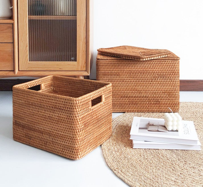 Extra Large Handmade Rectangular Basket With Lip, Rattan Storage Basket for Bedroom, Rustic Living Room Wicker Bin, Oversized Farmhouse Tote, Natural Fiber Blanket Basket