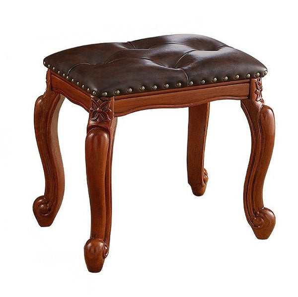 Rubberwood Entry Bench, Vanity Stool, Genuine Leather Solid Wood Entry Bench, Vintage Entry Stool, Solid Wood Ottoman-Silvia Home Craft