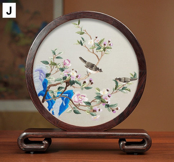 Premium Souvenir, Silk Embroidered Ornament, Exclusive Business Presents, Creative Birthday Gift, Traditional Chinese Suzhou Flower and Birds Embroidery Ornaments-Silvia Home Craft