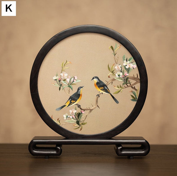 Flower and Bird Embroidered Decor, Unique Birthday Gift, Exclusive Business Present, Traditional Chinese Suzhou Embroidery Ornament, Premium Souvenir-Silvia Home Craft