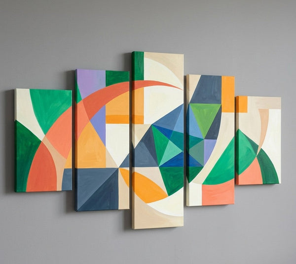 Modern Abstract Paintings, Geometric Acrylic Art for Living Room, Contemporary Canvas Paintings-Silvia Home Craft