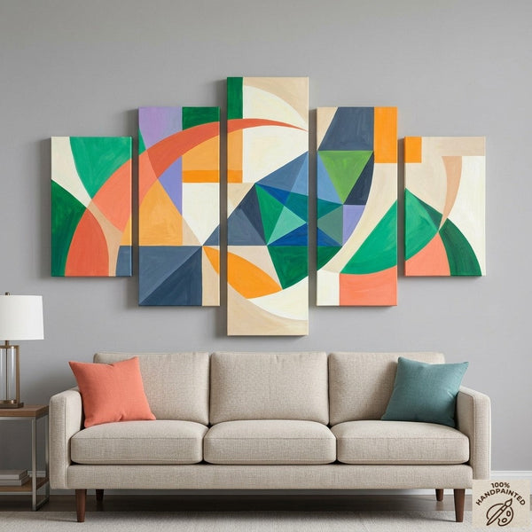 Modern Abstract Paintings, Geometric Acrylic Art for Living Room, Contemporary Canvas Paintings-Silvia Home Craft