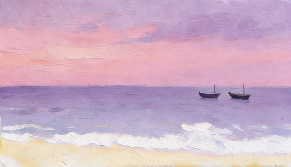 Original Seascape Paintings, Small Canvas Paintings, Sunset Paintings, Silence of the Twilight Sea, Hand Painted Canvas Wall Art-Silvia Home Craft