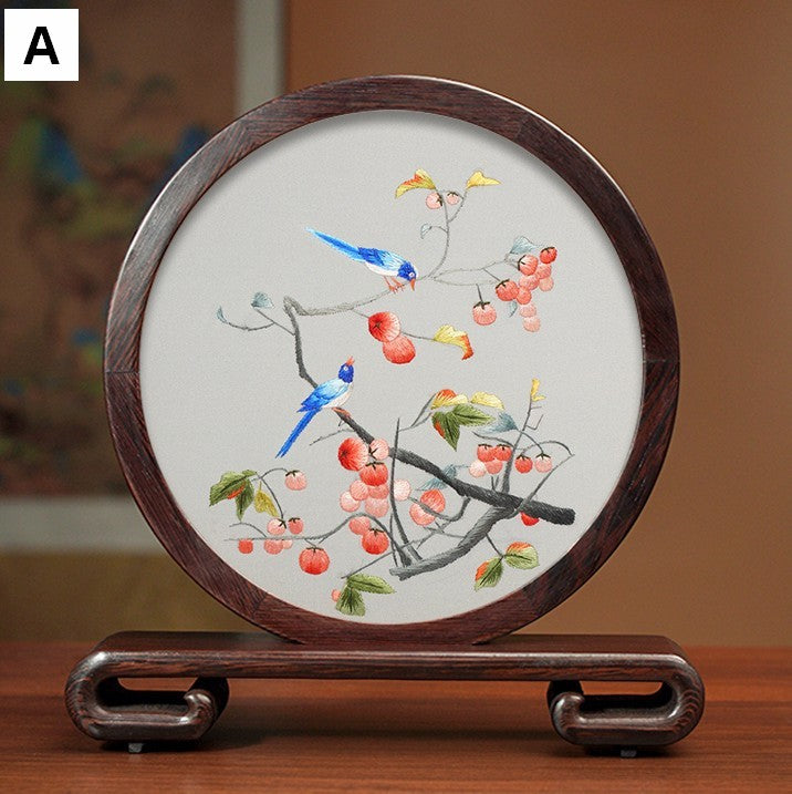 Exclusive Business Presents, Creative Birthday Gift, Premium Souvenir, Silk Embroidered Ornament, Traditional Chinese Suzhou Flower and Birds Embroidery Ornaments-Silvia Home Craft