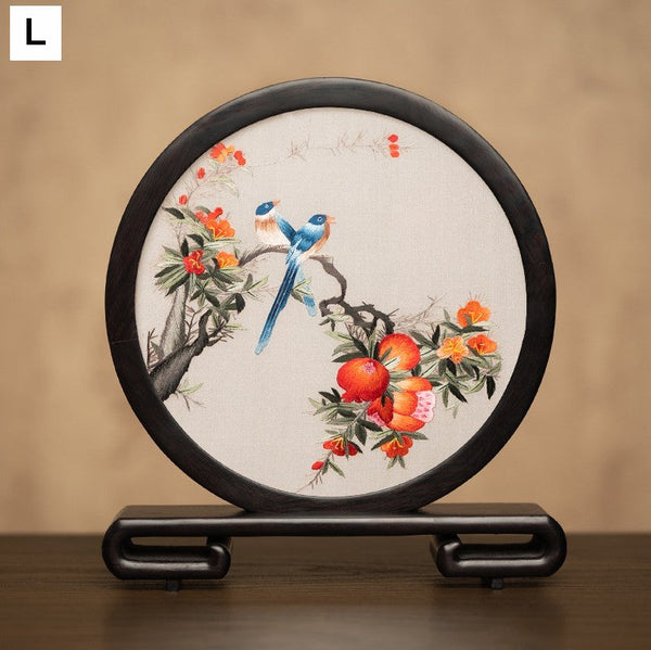 Exclusive Business Present, Flower and Bird Embroidered Decor, Unique Birthday Gift, Traditional Chinese Suzhou Embroidery Ornament, Premium Souvenir-Silvia Home Craft