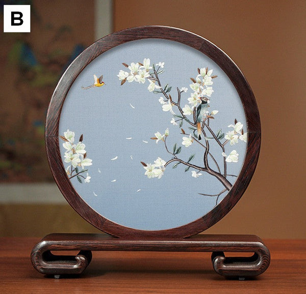 Exclusive Business Presents, Creative Birthday Gift, Premium Souvenir, Silk Embroidered Ornament, Traditional Chinese Suzhou Flower and Birds Embroidery Ornaments-Silvia Home Craft