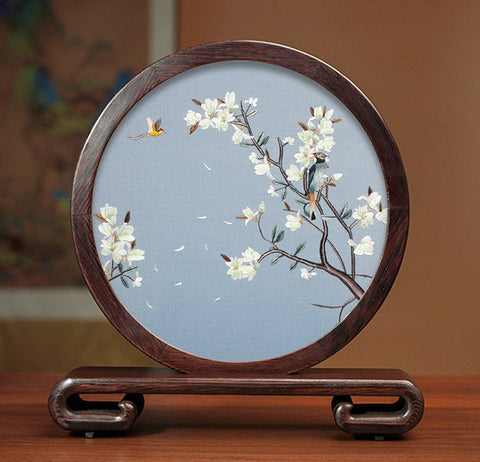 Exclusive Business Presents, Creative Birthday Gift, Premium Souvenir, Silk Embroidered Ornament, Traditional Chinese Suzhou Flower and Birds Embroidery Ornaments-Silvia Home Craft