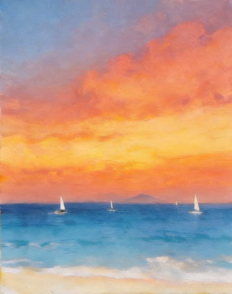 Hand Painted Canvas Artwork, Original Oil Paintings, Sunset Sail on the Horizon, Original Seascape Paintings, Buy Small Paintings Online-Silvia Home Craft
