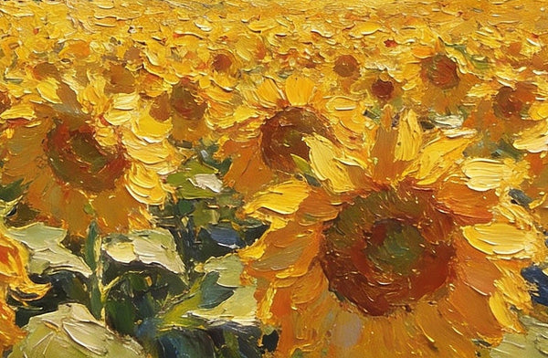 Heavy Texture Paintings, Sunflower Fields of Provence, Hand Painted Canvas Art, Original Small Landscape Paintings, Small Oil Paintings on Canvas, Small Paintings on Canvas, Palette Knife Artwork-Silvia Home Craft