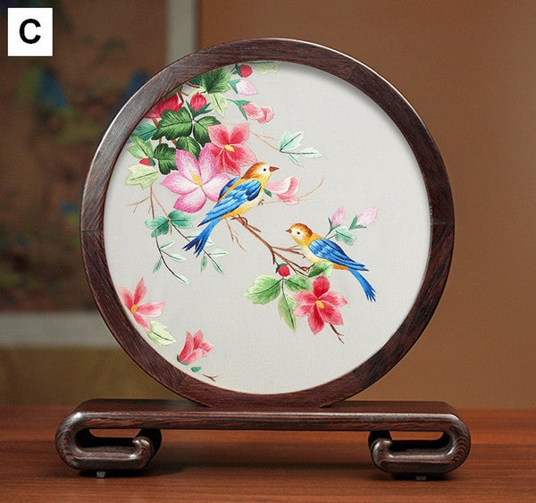 Exclusive Business Presents, Creative Birthday Gift, Premium Souvenir, Silk Embroidered Ornament, Traditional Chinese Suzhou Flower and Birds Embroidery Ornaments-Silvia Home Craft
