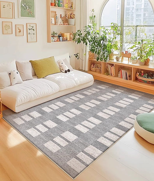 Dining Room Floor Rug, Large Gray Floor Rugs for Living Room, Modern Floor Rugs for Bedroom, Extra Large Geometric Modern Rugs for Office-Silvia Home Craft