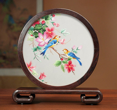 Silk Embroidered Ornament, Traditional Chinese Suzhou Flower and Birds Embroidery Ornaments, Exclusive Business Presents, Creative Birthday Gift, Premium Souvenir-Silvia Home Craft