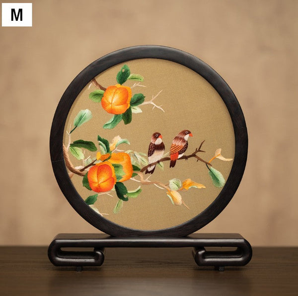 Flower and Bird Embroidered Decor, Unique Birthday Gift, Exclusive Business Present, Traditional Chinese Suzhou Embroidery Ornament, Premium Souvenir-Silvia Home Craft